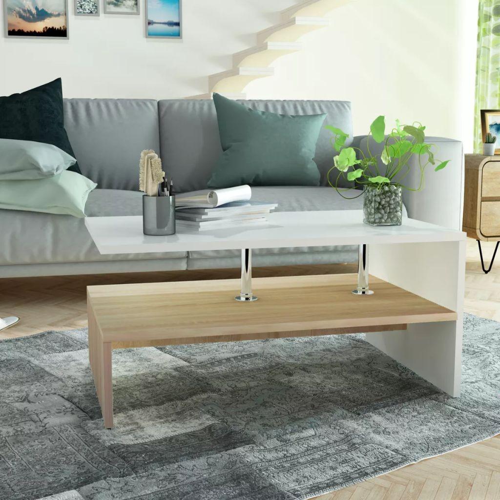 Sofabord spånplade 90 x 59 x 42 cm egetræ og hvid