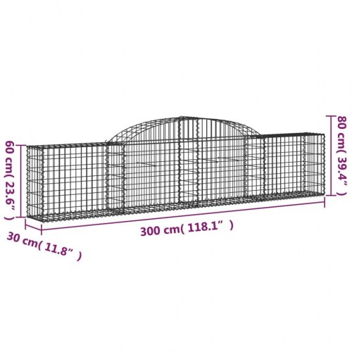 Buet gabionkurv 300×30×60/80 cm - galvaniseret jern
