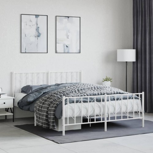 Sengeramme med sengegavl og fodgærde 150 x 200 cm - hvid