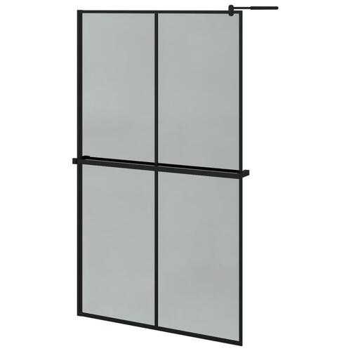 Brusevæg med hylde 118x190 cm sikkerhedsglas og aluminium sort