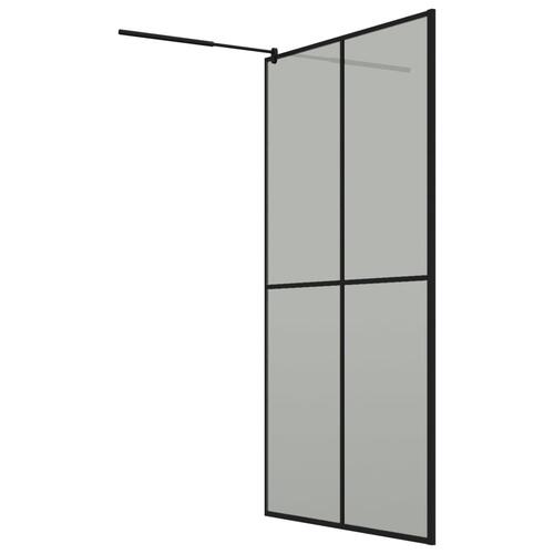 Brusevæg med hylde 118x190 cm sikkerhedsglas og aluminium sort
