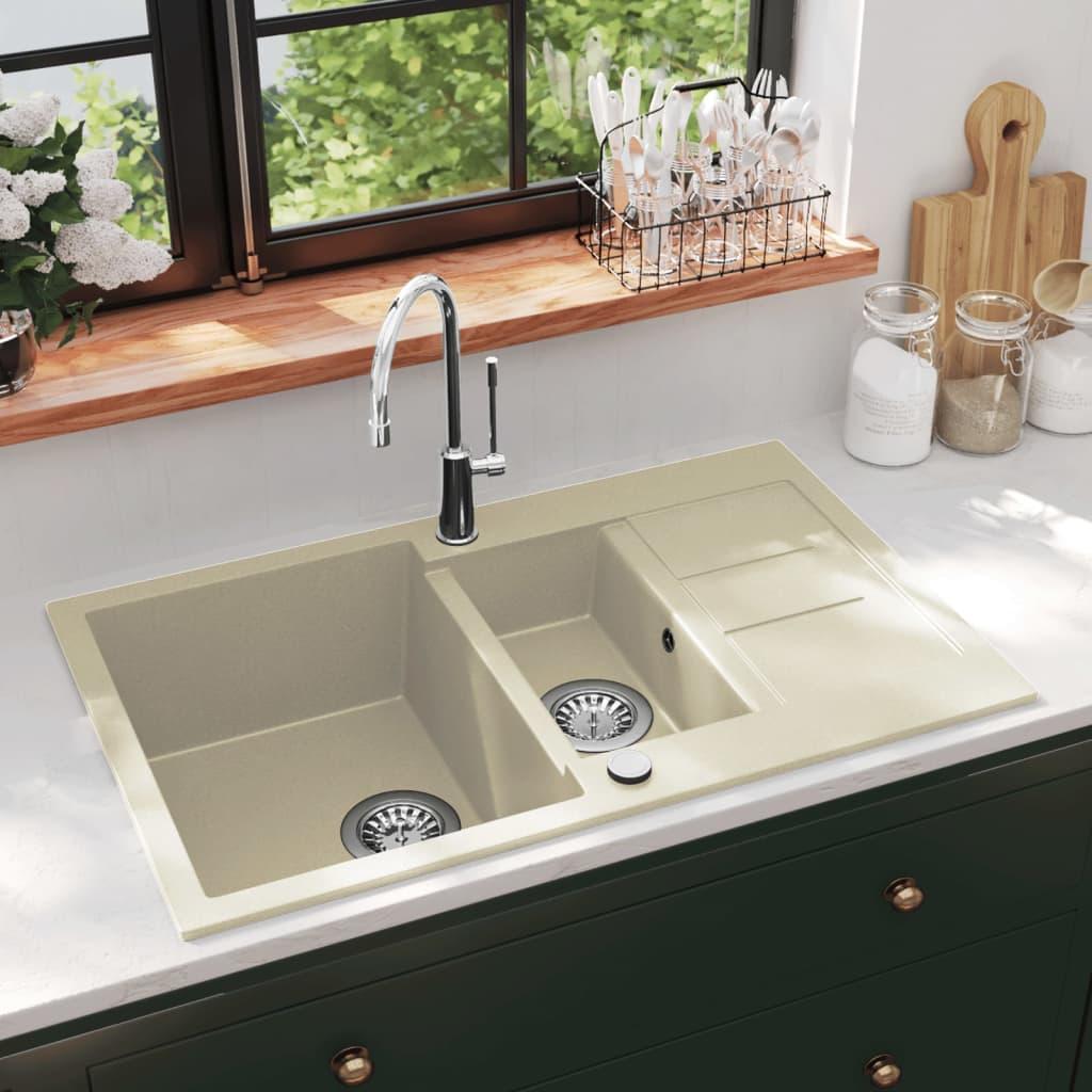 Køkkenvask granit dobbelt vask beige