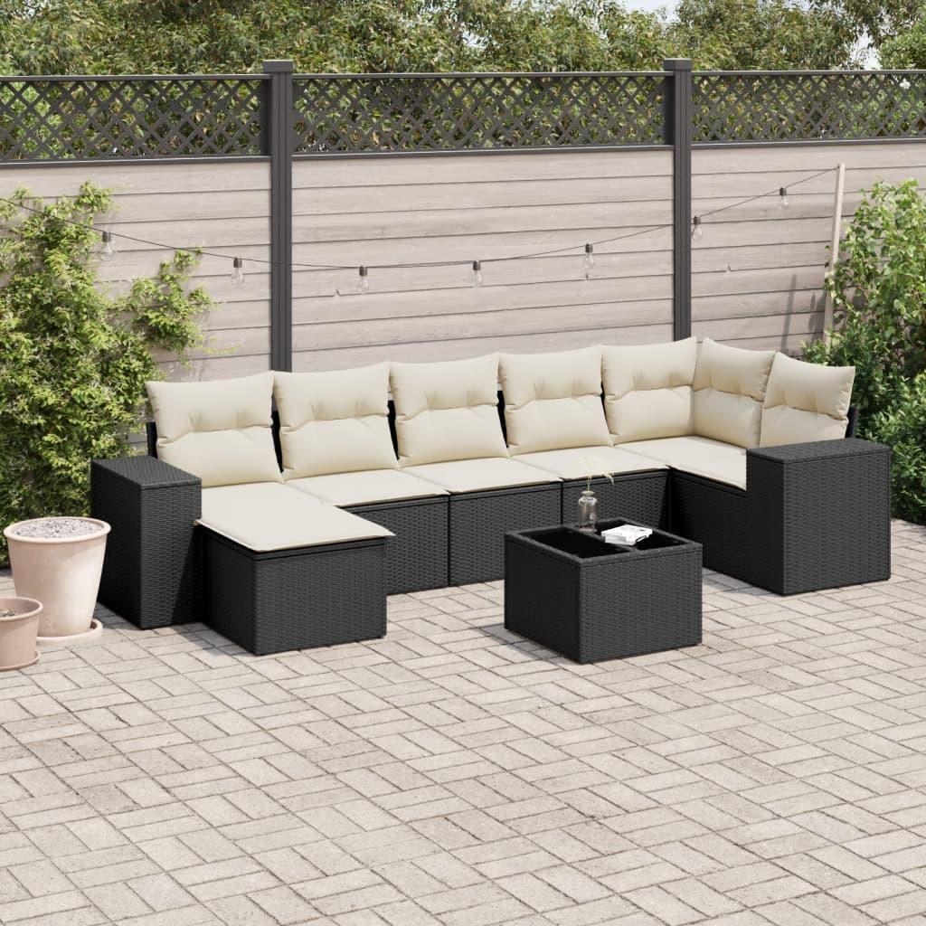 Sofasæt Til Haven 8 Dele Med Hynder Polyrattan - Sort og cremefarvet / Med bord