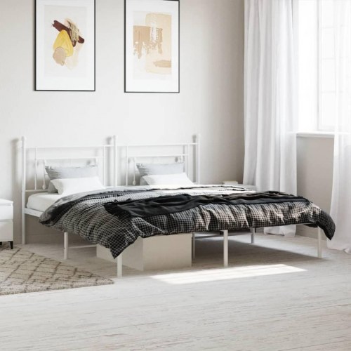 Sengeramme med sengegavl 183 x 213 cm - metal, hvid