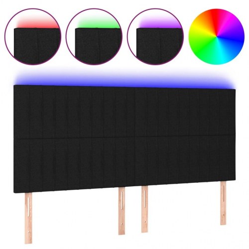 Sengegavl med LED-lys i stof 200 x 5 x 118/128 cm - sort