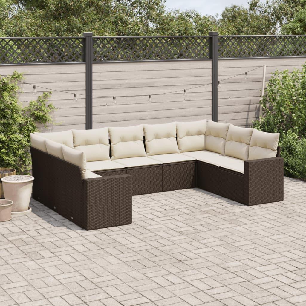 Sofasæt Til Haven 9 Dele Med Hynder Polyrattan Beige - Brun og cremefarvet / Uden bord