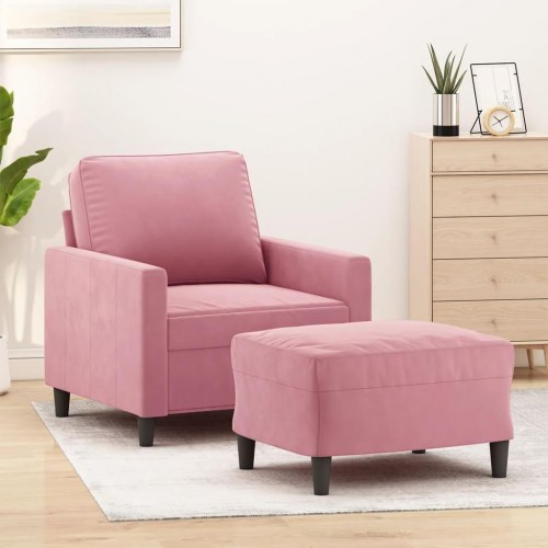 Sofastol med fodskammel i velour - 60 cm, lyserød