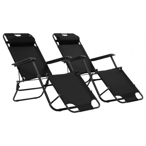 Foldbare liggestole med fodstøtte - 2 stk., stål/600D polyester, sort