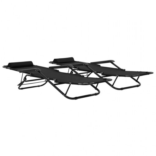 Foldbare liggestole med fodstøtte - 2 stk., stål/600D polyester, sort