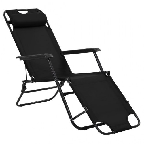 Foldbare liggestole med fodstøtte - 2 stk., stål/600D polyester, sort