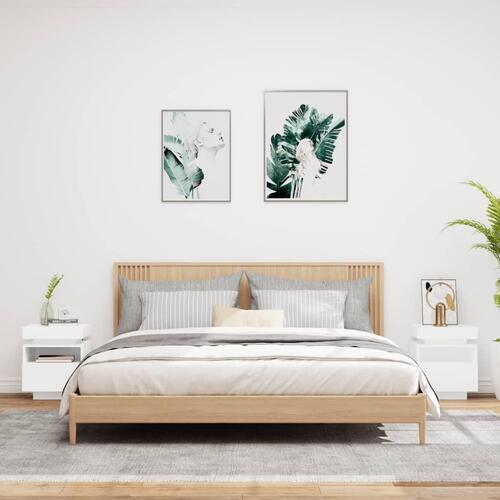 Sengeborde 2 stk. med LED-lys 40x39x48,5 cm hvid