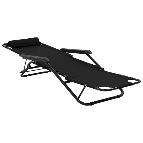 Foldbare liggestole med fodstøtte - 2 stk., stål/600D polyester, sort