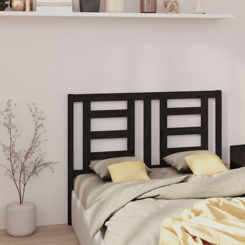 Sengegavl 126×4×100 cm i massivt fyrretræ - sort lameldesign
