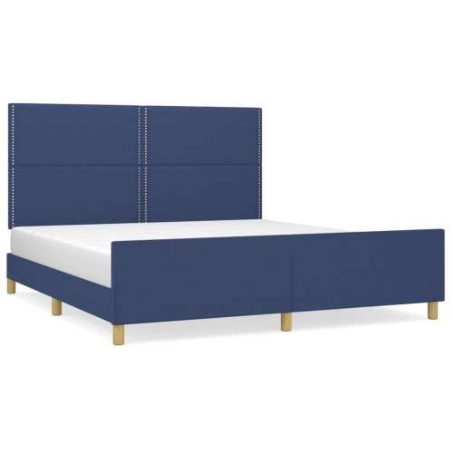 Sengeramme med sengegavl 180x200 cm - stof, blå