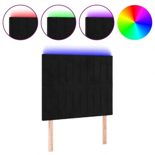 Sengegavl med LED-lys i sort fløjl - 80 x 5 x 118/128 cm