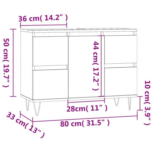 Badeværelsesskab 80x33x60 cm konstrueret træ brun egetræsfarve
