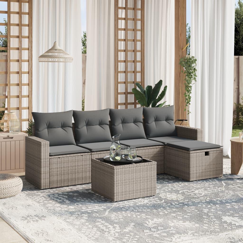 vidaXL sofasæt til haven 6 dele med hynder polyrattan grå
