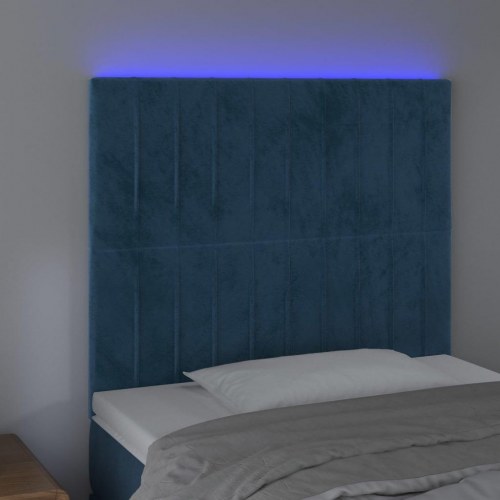 Sengegavl med LED-lys i fløjl 90 x 5 x 118/128 cm - mørkeblå