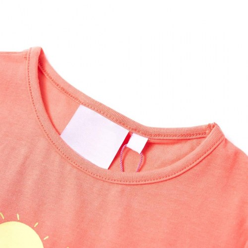T-shirt til børn str. 92 - koralrød med regnbue og palmer