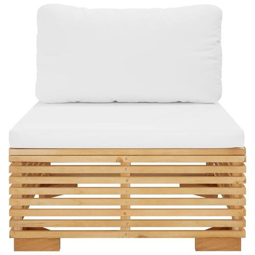 Midtermodul til havesofa med cremefarvede hynder massivt teak
