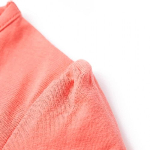 T-shirt til børn str. 92 - koralrød med regnbue og palmer