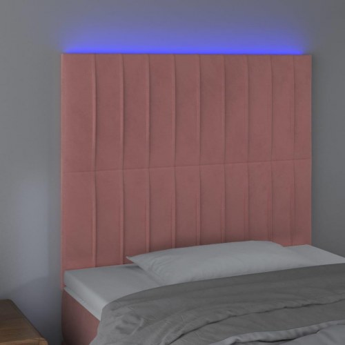 Sengegavl med LED-lys i fløjl 90 x 5 x 118/128 cm - lyserød