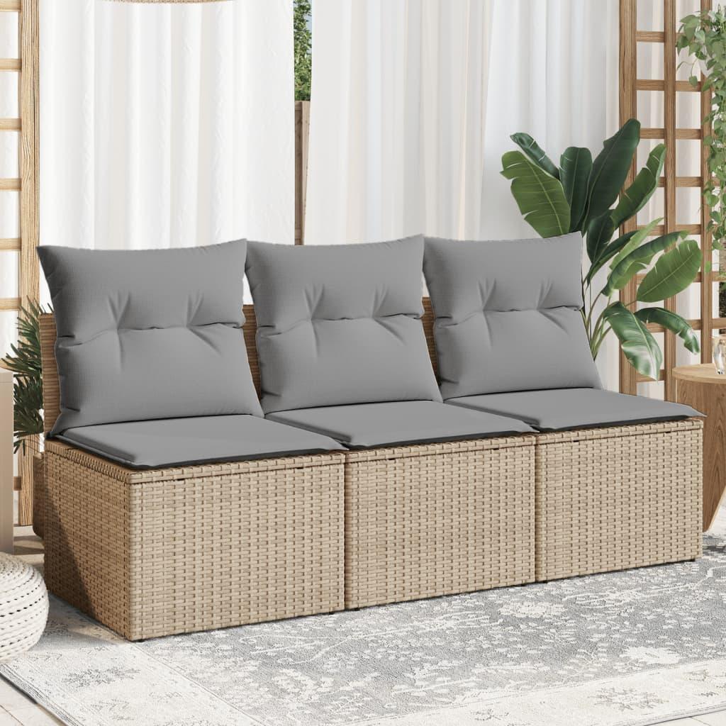 3-personers havesofa med hynder polyrattan beige billede
