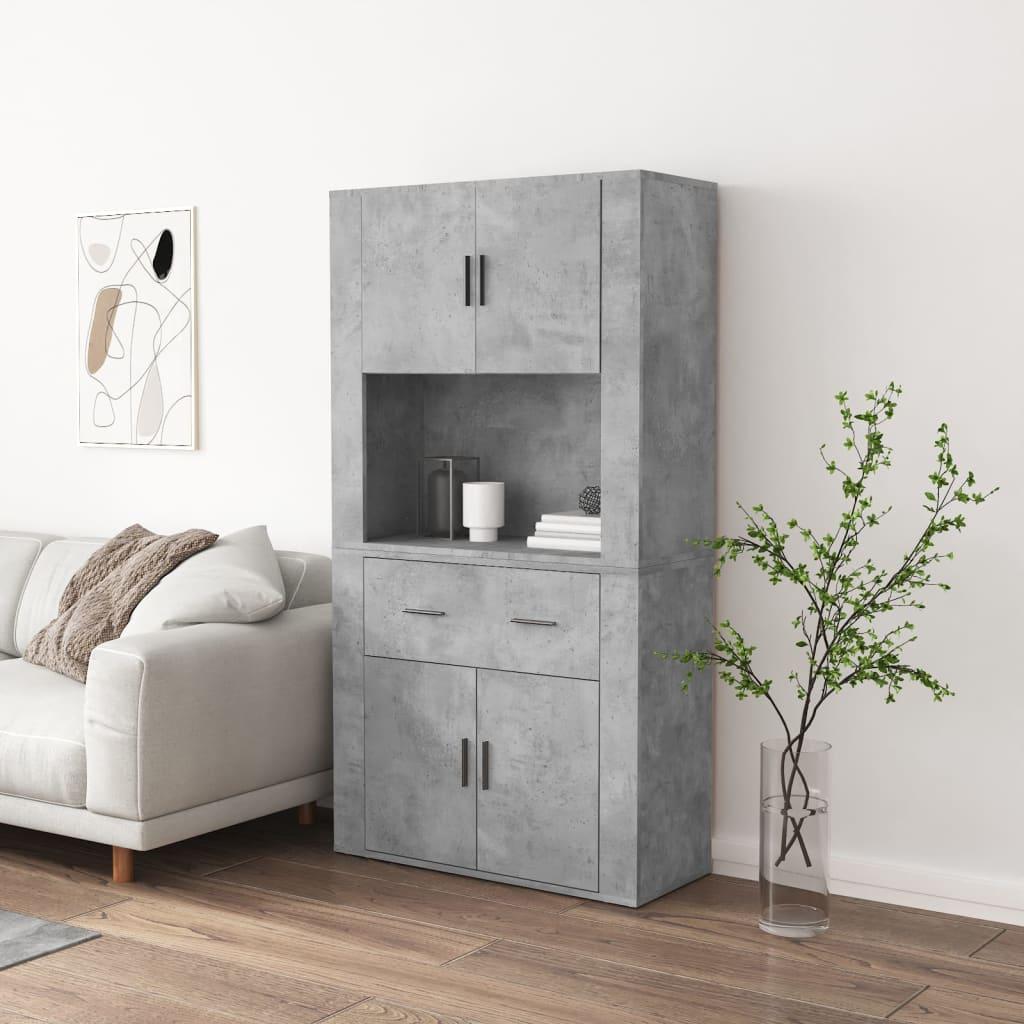 Højskab i konstrueret træ - betongrå skænk med top, 80 x 33 x 150 cm