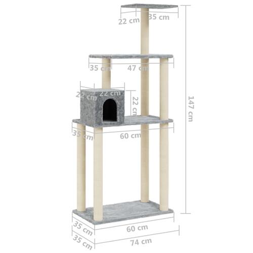 Kradsetræ med sisalkradsestolper 147 cm lysegrå