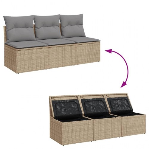 3-personers havesofa med opbevaring og hynder - beige
