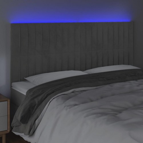 Sengegavl med LED-lys 160 x 5 x 118/128 cm i lysegrå fløjl