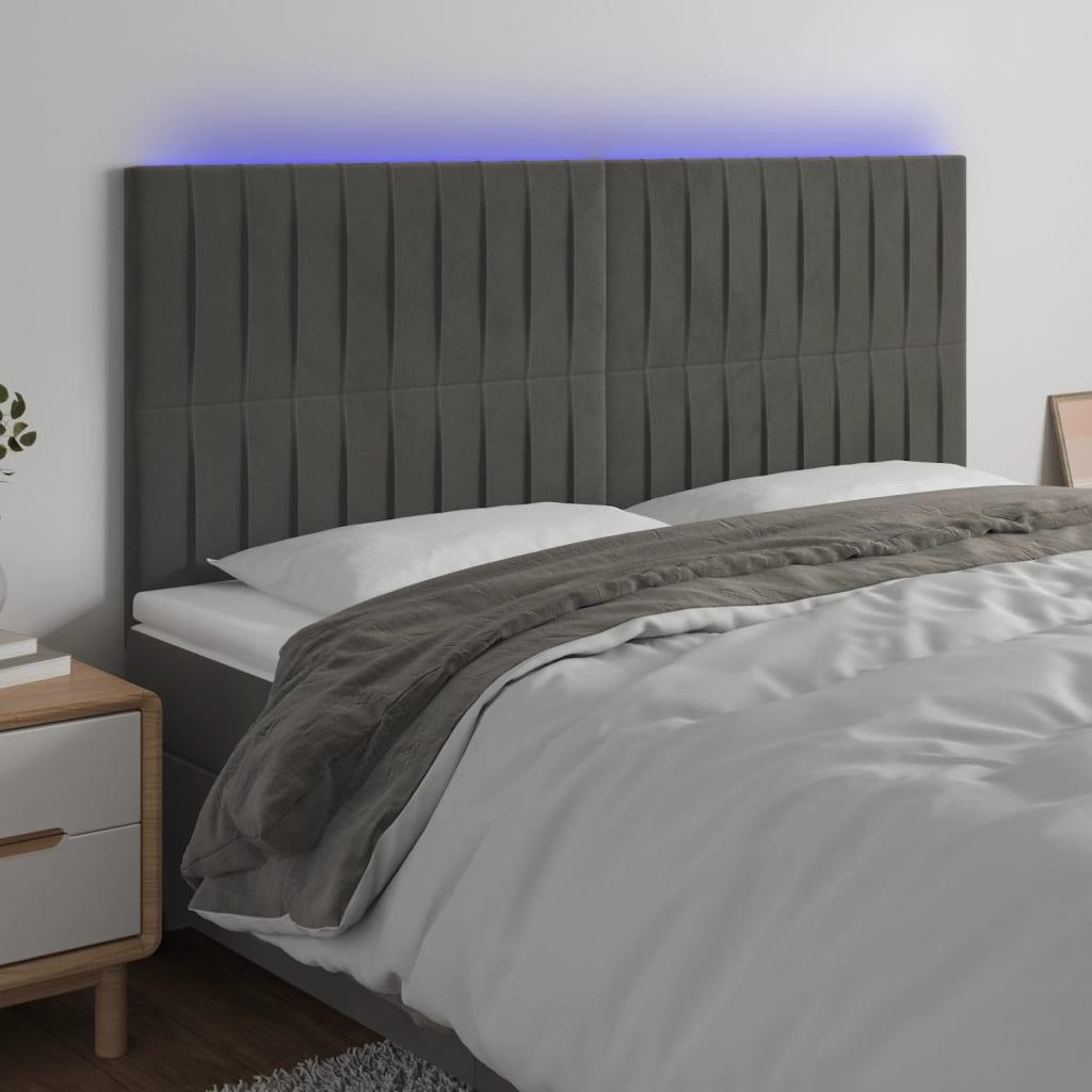 Sengegavl Med Led-Lys Velour - Mørkegrå / 160 x 5 x 118/128 cm