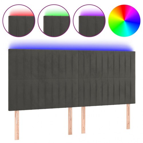 Sengegavl med LED-lys i fløjl 160 x 5 x 118/128 cm - mørkegrå