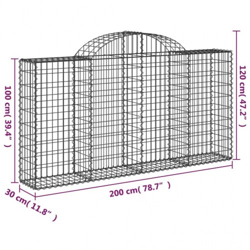 Buet gabionkurv 200×30×100/120 cm - galvaniseret jern
