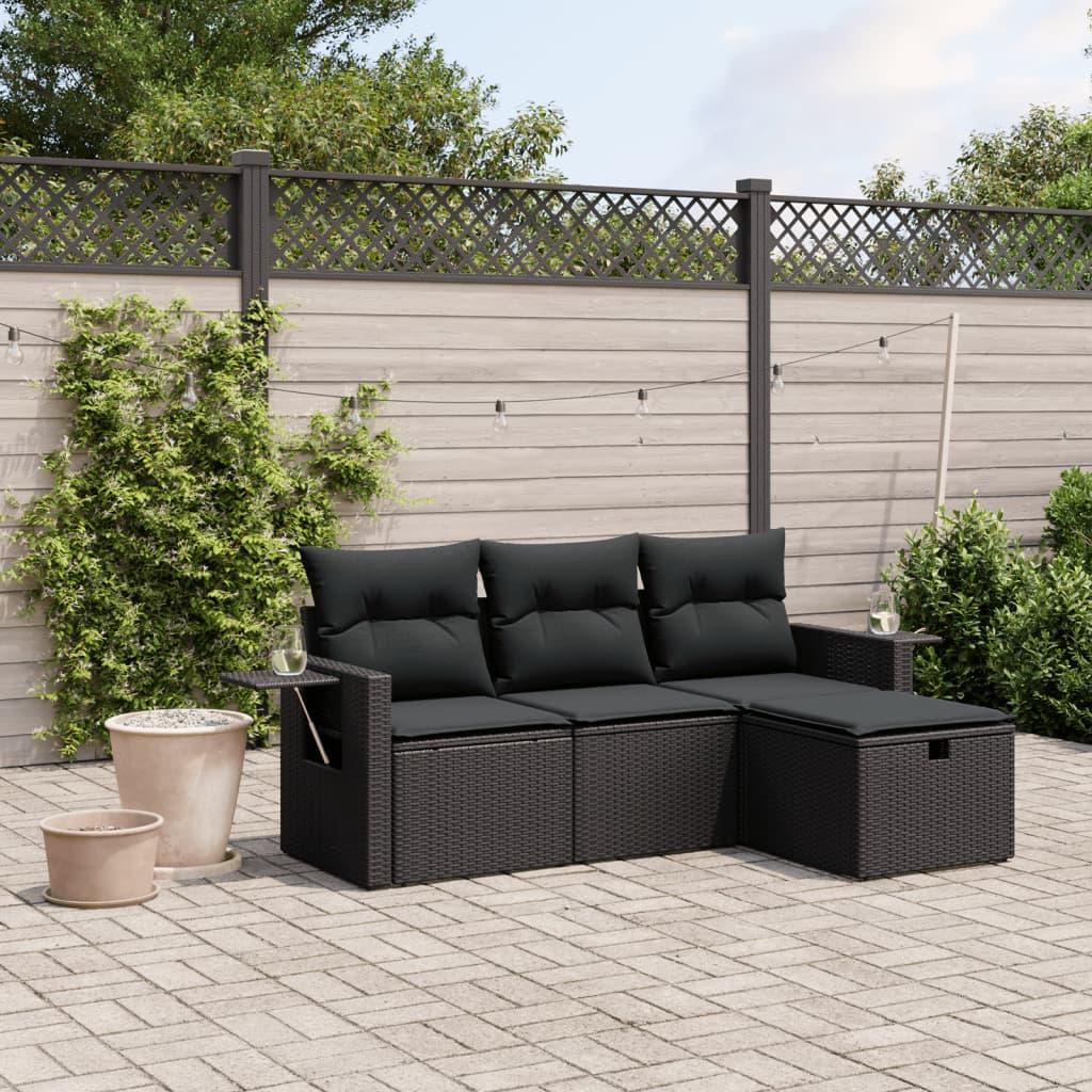 Sofasæt Til Haven 4 Dele Med Hynder Polyrattan - Sort / uden opbevaring
