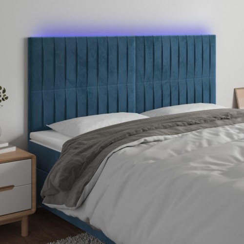 Sengegavl med LED-lys i fløjl 160 x 5 x 118/128 cm - mørkeblå