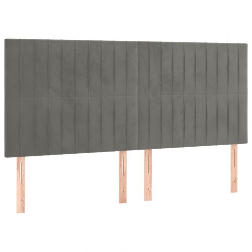 Sengegavl med LED-lys 180 x 5 x 118/128 cm fløjl - lysegrå