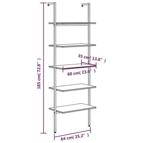 Stigereol med 5 hylder 64x35x185 cm lysebrun og sort