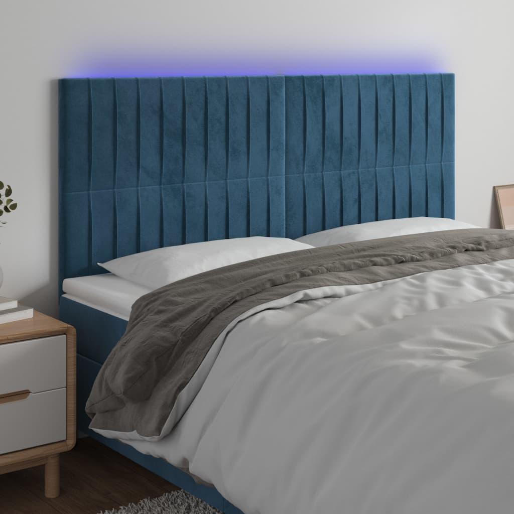 Sengegavl Med Led-Lys Velour - Mørkeblå / 180 x 5 x 118/128 cm