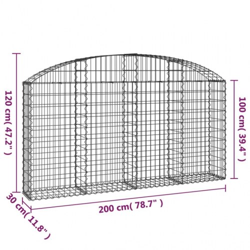 Buet gabionkurv 200 x 30 x 100/120 cm - sølvfarvet