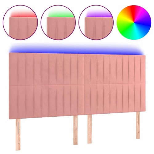 Sengegavl med LED-lys 180 x 5 x 118/128 cm fløjl - lyserød