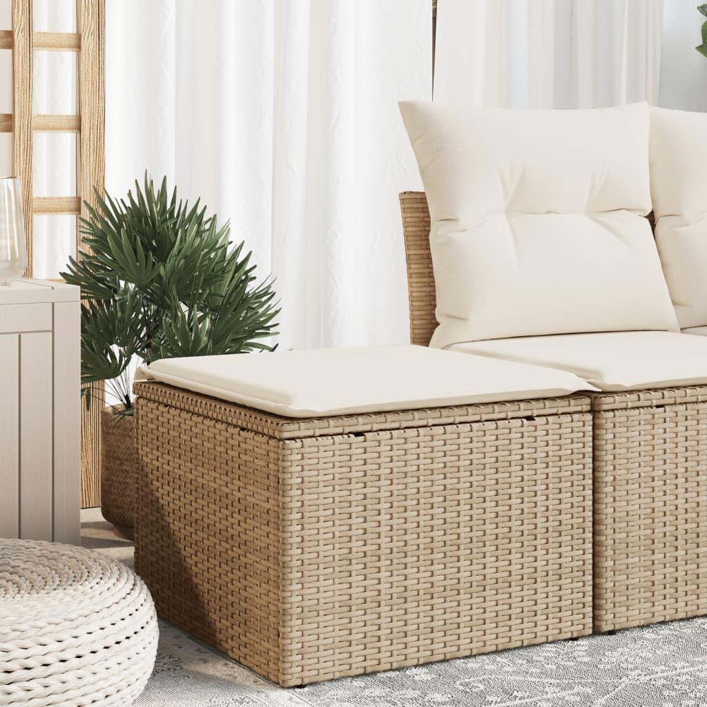Haveskammel med hynde 55x55x37 cm polyrattan beige billede