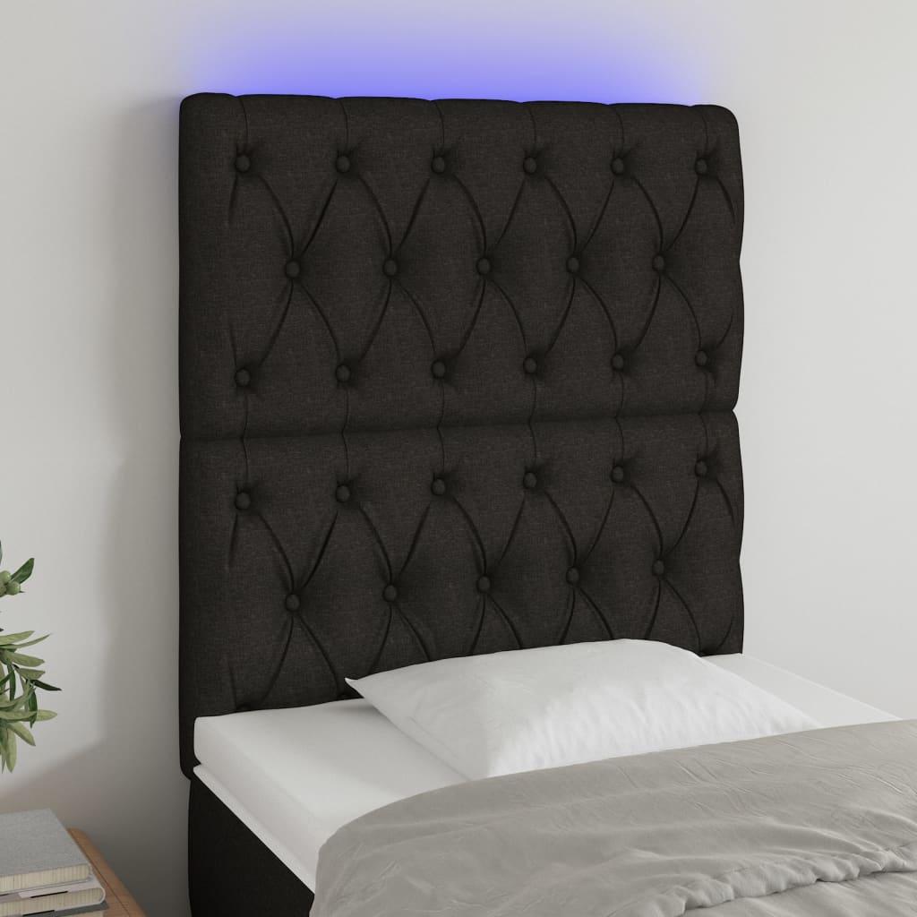 Sengegavl Med Led-Lys Stof Sort - 80 x 7 x 118/128 cm