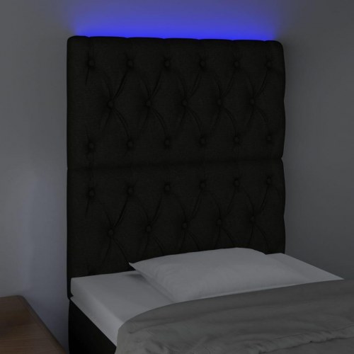 Sengegavl med LED-lys 80 x 7 x 118/128 cm - sort