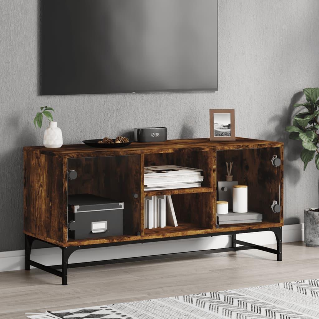 Skab Med Glaslåger 102x37x50 Cm Røget Egetræsfarve