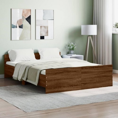 Sengeramme med sengegavl og fodgærde 135×190 cm - brunt egetræ