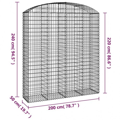 Buet gabionkurv 200 x 50 x 220/240 cm - galvaniseret jern