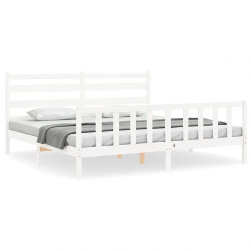 Sengeramme med sengegavl 180x200 cm massivt træ hvid