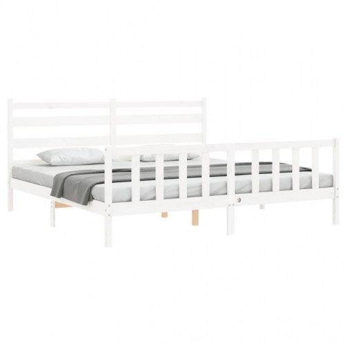 Sengeramme med sengegavl 180x200 cm massivt træ hvid