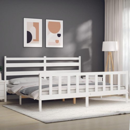 Sengeramme med sengegavl 180x200 cm massivt træ hvid